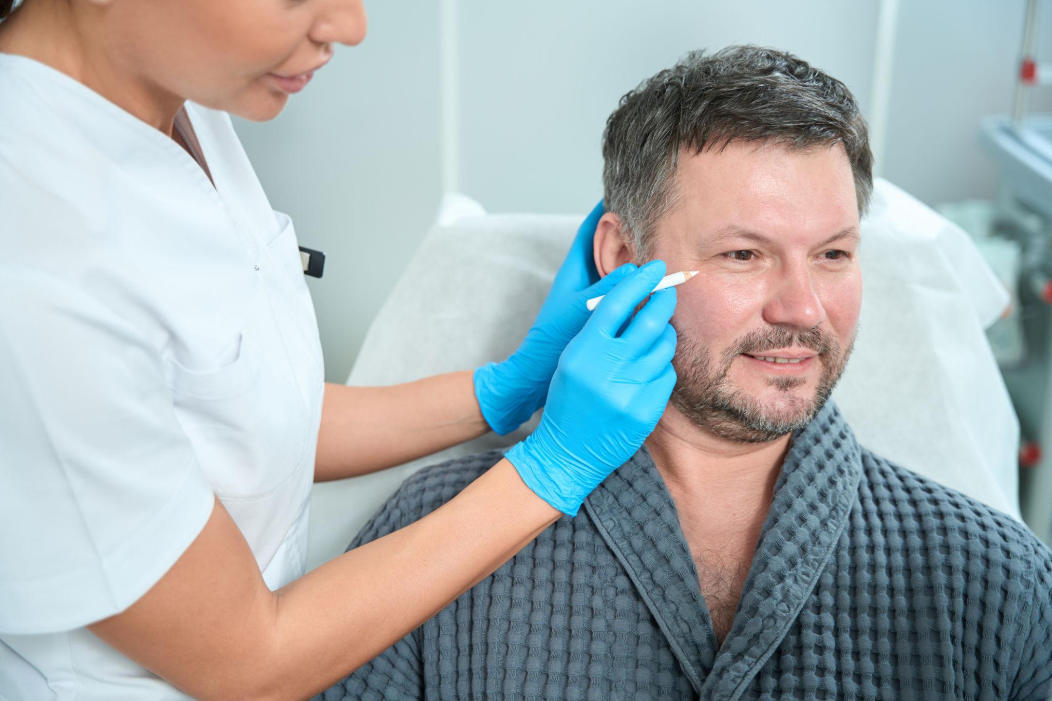 Lower blepharoplasty consultation focusing on the under-eye area