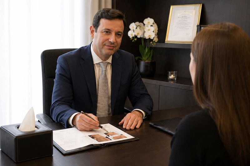 Mini abdominoplasty consultation discussing lower abdominal contouring