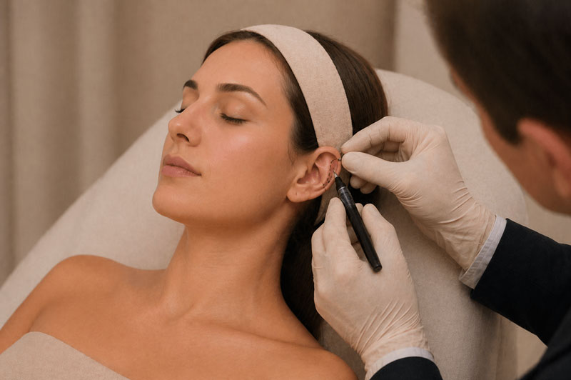 Ear reduction consultation discussing ear size and shape