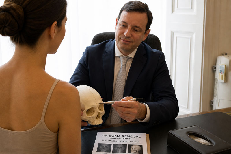 Osteoma consultation discussing direct and endoscopic removal options